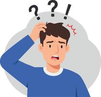 Confused young man scratching his head with a puzzled expression in a flat illustration style vector