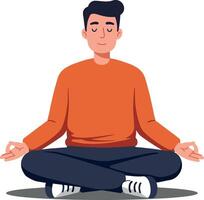 A young man meditating in a serene pose with a peaceful expression in a minimal illustration focused on mindfulness and calmness vector