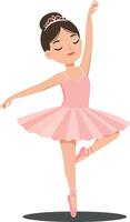 Young ballerina in a pink tutu performing a graceful pose with a joyful expression, minimalistic and joyful flat art vector