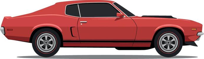 Classic red muscle car in a sleek side view with minimalist design elements showcasing vintage style art vector