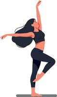 Dynamic young woman performing a graceful dance pose in a minimal flat design illustration showcasing movement and elegance vector