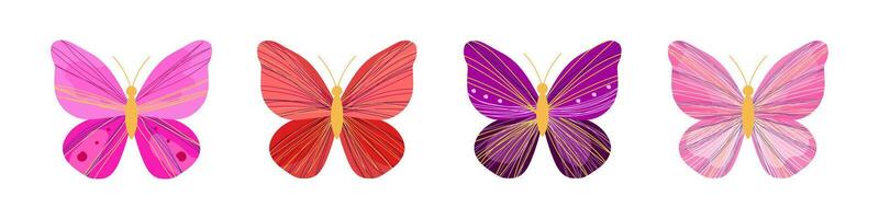 Set of butterflies in modern abstract style with bright patterns. vector