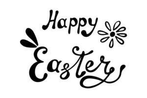 Happy Easter, hand made by hand with the ears of the rabbit and flower. vector