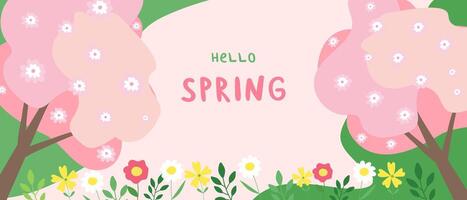 Hello Spring horizontal poster or card for spring holidays vector