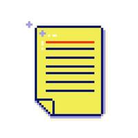Nostalgic pixel art eight bit paper sheet icon. Y2k retro 90s vaporwave style. vector
