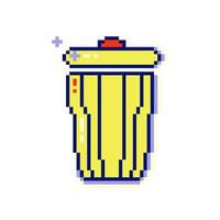 Nostalgic pixel art eight bit trash bin icon. Y2k retro 90s vaporwave style. vector