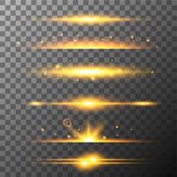 Shiny horizontal flare set, glowing energy lines collection vector