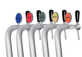 A row of beer taps with different colored handles vector