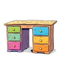 A cartoon desk with drawers and a colorful chair vector