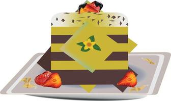 A cake with strawberries and chocolate on top vector