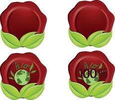 Four different types of wax seals with the earth and a green leaf vector