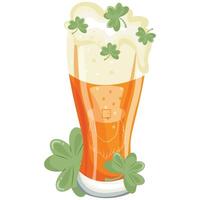 long glass icon with leprechaun face print with wheat beer and shamrock leaves, st patrick's day design vector