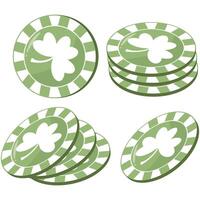 set of round green poker chips with a shamrock print for St. Patrick's Day, for a variety of designs and posters vector