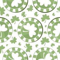 seamless pattern with shamrocks and green chips with shamrock prints arranged randomly, for holiday designs for St. Patrick's Day vector
