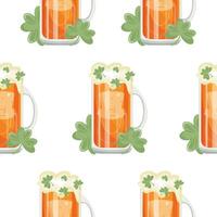 pattern of rectangular glasses with leprechaun face print with wheat beer and shamrocks, design for St. Patrick's Day vector
