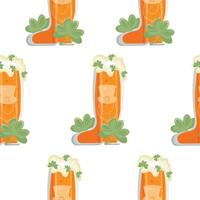 boot glasses pattern with leprechaun face print with wheat beer and shamrocks, st patrick's day design vector