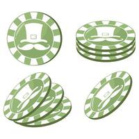 set of round green poker chips with leprechaun hat face print for st patrick's day for various designs and posters vector