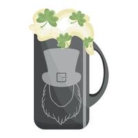 metal rectangle mug icon with leprechaun face print with wheat beer and shamrock leaves design for st patrick's day vector