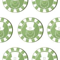 seamless pattern with poker green chips with bearded leprechaun face prints, for various holiday designs vector