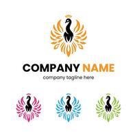 A bird logo with colorful wings and feathers vector