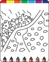 A coloring page with a picture of a beach and a rock vector