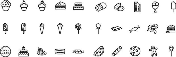 a set of icons for cake, ice cream, and other items vector
