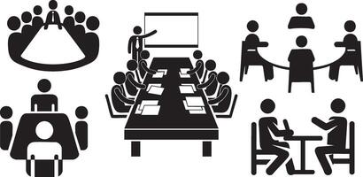 business meeting icon set Adobe Illustrator Artwork A group of people having a business meeting and brainstorming vector
