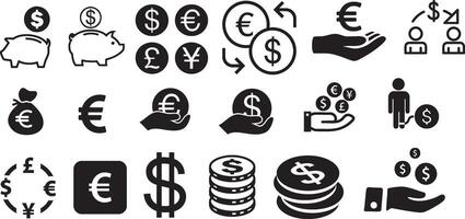 money icons set vector