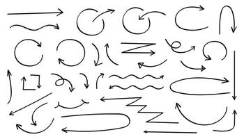 Hand drawn doodle style collection of arrows, circle and wavy collection vector