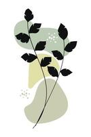 Botanical leaves and branch silhouette abstract on green shapes. vector