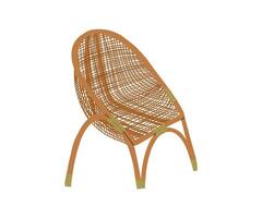 Rattan chair in a flat style. Rest, brown, furniture. Hand drawn illustration. vector