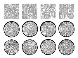 Wooden texture. Hand drawn wood tree rings. Graphics round, square elements, outline tree rings, stumps structure. Decorative nature cutting wood circle. vector