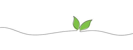 One continuous line art sprout growth isolated on white background. illustration vector