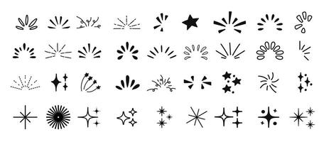 Doodle line sparkles and rays. Hand-drawn explosion lines confetti, sun burst, decorative effect surprise elements. illustration. vector