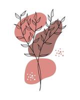 Botanical line art abstract flower and leaves wall art background illustration. vector
