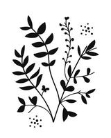 Silhouette Twigs with Leaves. illustration. vector