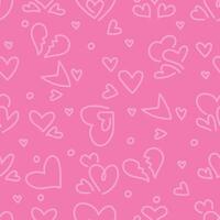 Seamless pattern of hearts and broken hearts hand drawn isolated on pink background. Valentine's Day. illustration. vector