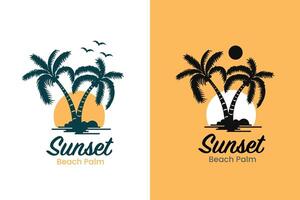 Vintage palm tree island logo design with sunset view in coast concept idea summer vibes . illustration vector