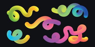 Gradient abstract squiggly lines. Colorful geometric shapes. Swirl elements of rainbow palette. Design with wave spiral. Graphic Fluid spiral pattern. Childish illustration. vector
