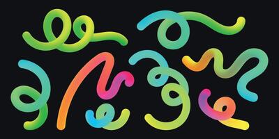 Gradient abstract squiggly lines. Geometric shapes. Colorful swirl elements of rainbow palette. Design with wave spiral. Graphic Fluid spiral pattern. Childish illustration. vector