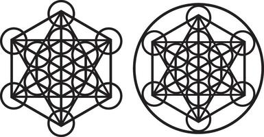 Metatron cube Sacred geometry symbol ancient magic healing grid black silhouette isolated shape design vector