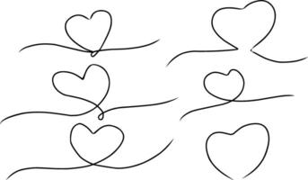 a set of four hearts drawn in a line vector