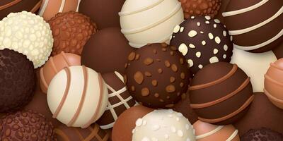 Various chocolate balls background rectangle template graphic illustration. vector