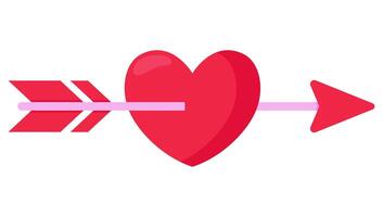 Flat icon of red heart pierced by an arrow isolated on white background. vector