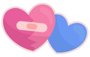 Flat icon of broken heart with plaster isolated on white background. vector