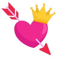 Amour symbol with heart, crown and arrow icon isolated on white background. vector