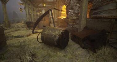 Old farm tools and rustic surroundings in a vintage countryside setting video