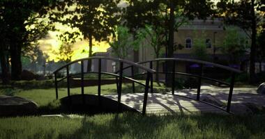 Beautiful garden bridge at sunset with vibrant colors and serene atmosphere video
