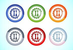 Service icon design, maintenance tools icon for apps and websites, 6 color button set vector