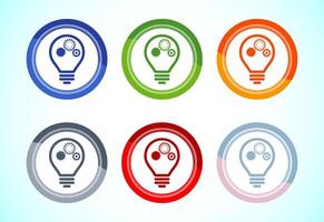 Electric light bulb icon design, Creative idea icon illustration, 6 color button design set vector